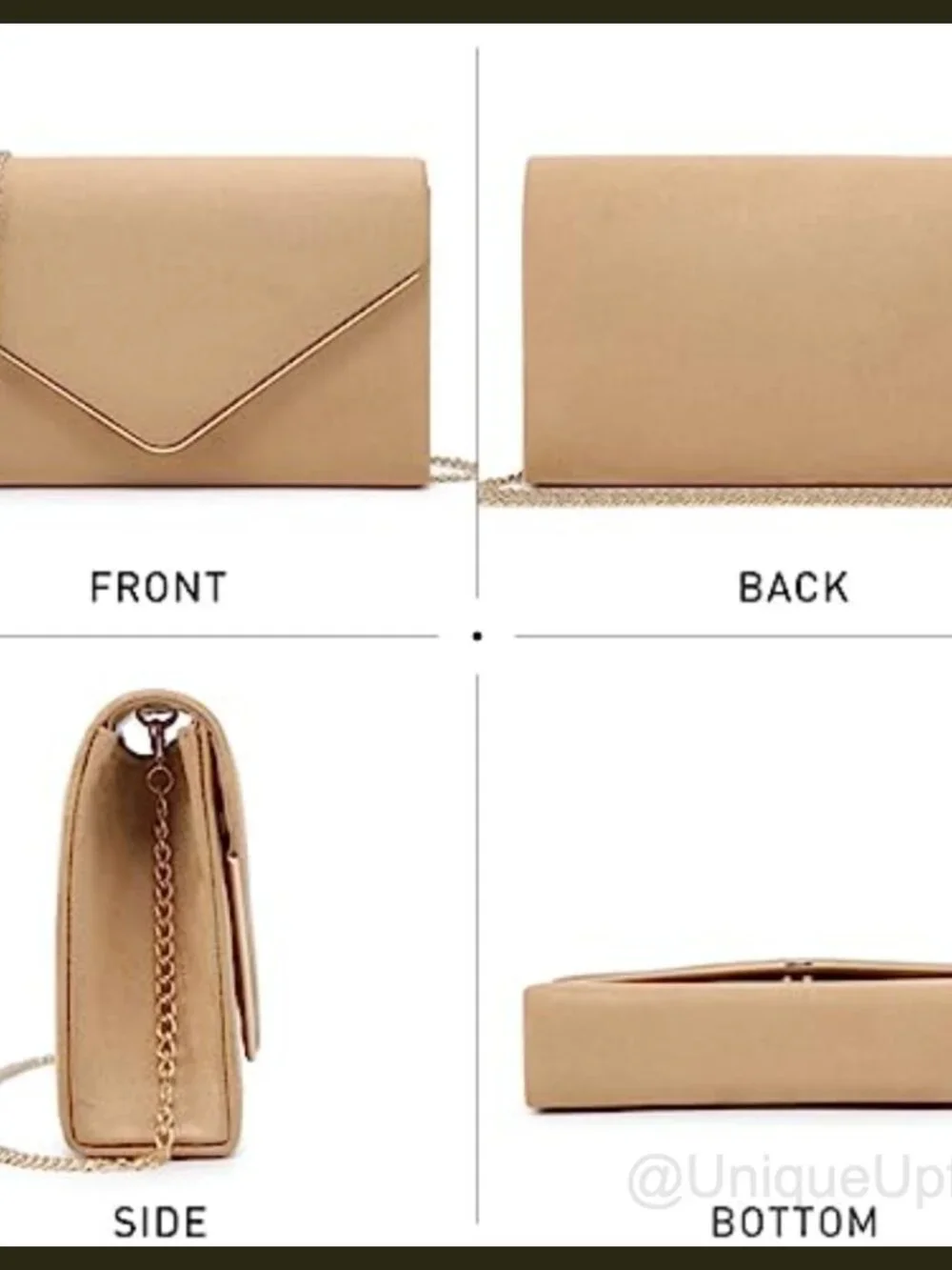 Faux Suede Clutch Evening Bag Removable Gold Chain Formal Party